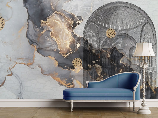 Old Architectural Structureon Luxury Abstract Pattern Wallpaper Self Adhesive Peel and Stick Wall Sticker Wall Decoration Removable