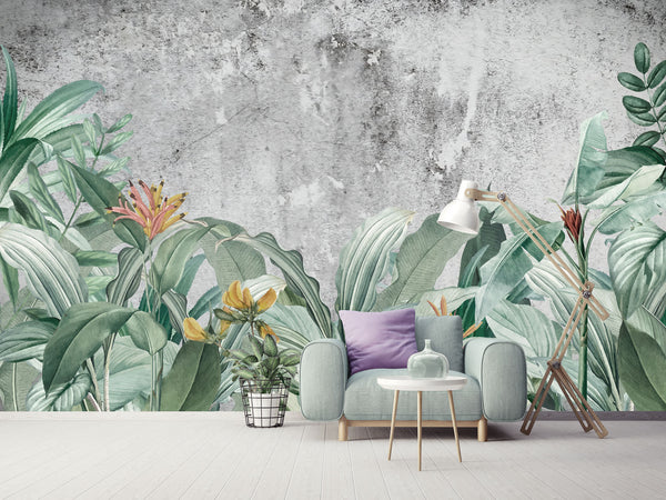 Big Green Exotic Plant Leaves Floral Wallpaper Self Adhesive Peel and Stick Wall Sticker Wall Decoration Scandinavian Design Removable