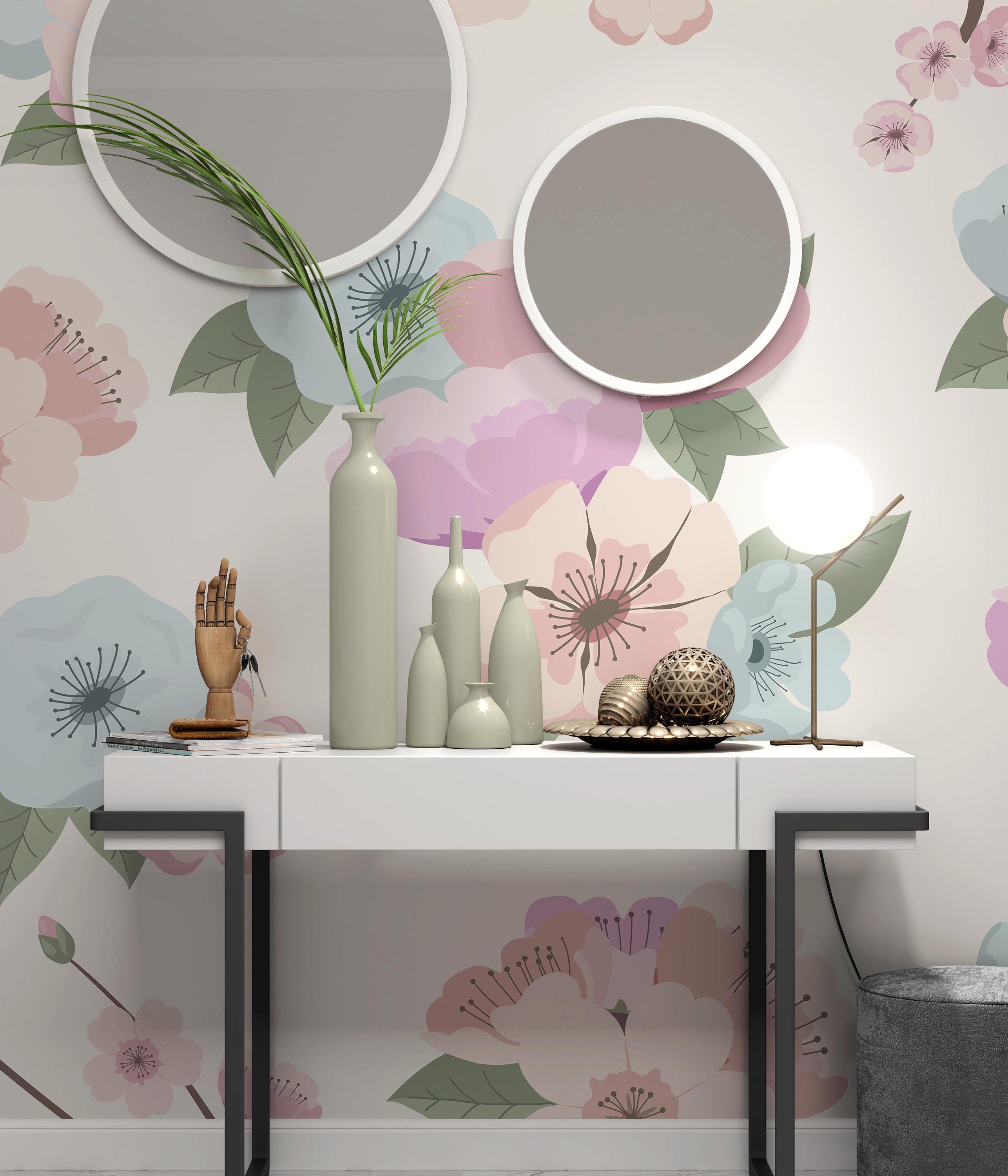 Colorful Garden Flowers Floral Background Wallpaper Self Adhesive Peel and Stick Wall Sticker Wall Decoration Scandinavian Design