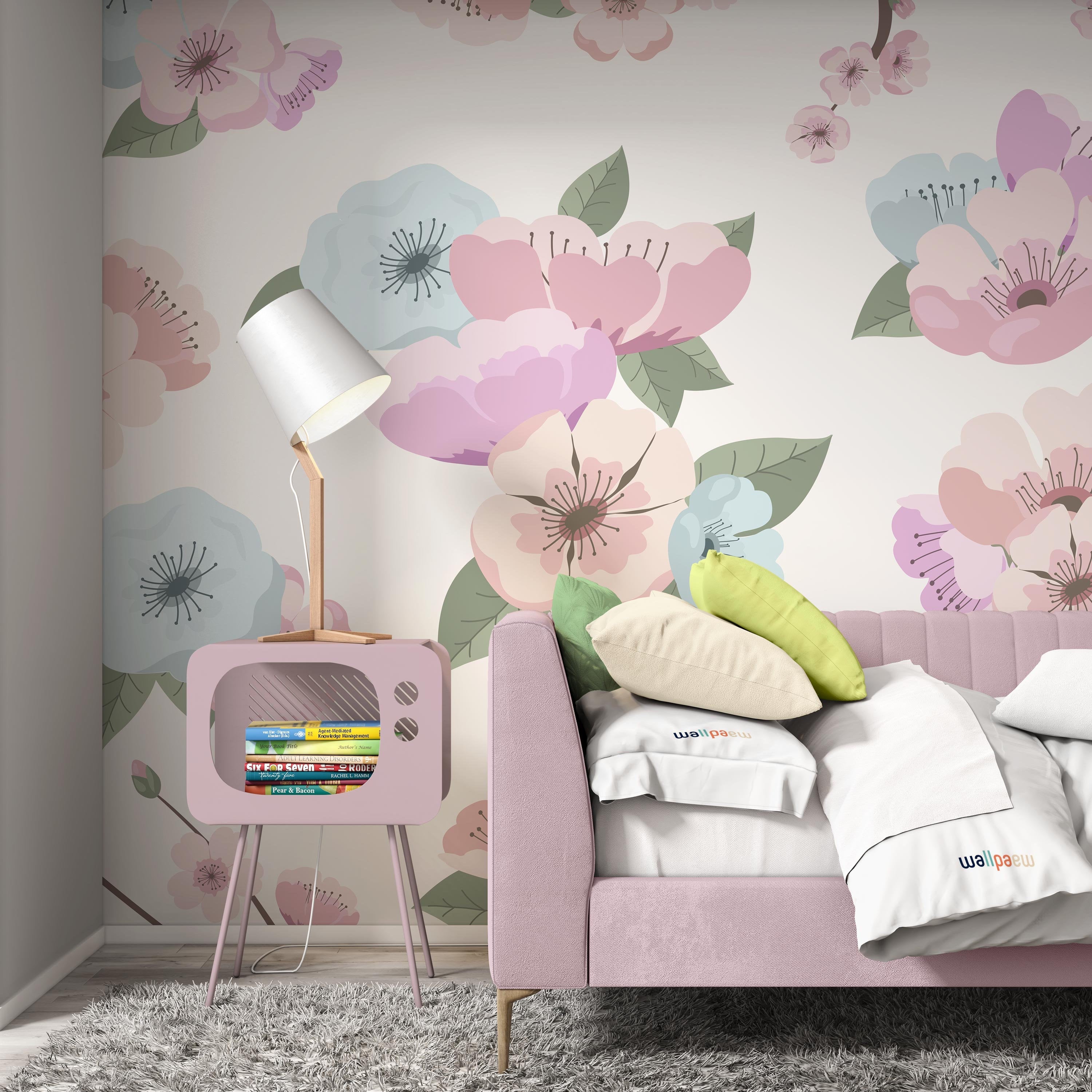 Colorful Garden Flowers Floral Background Wallpaper Self Adhesive Peel and Stick Wall Sticker Wall Decoration Scandinavian Design