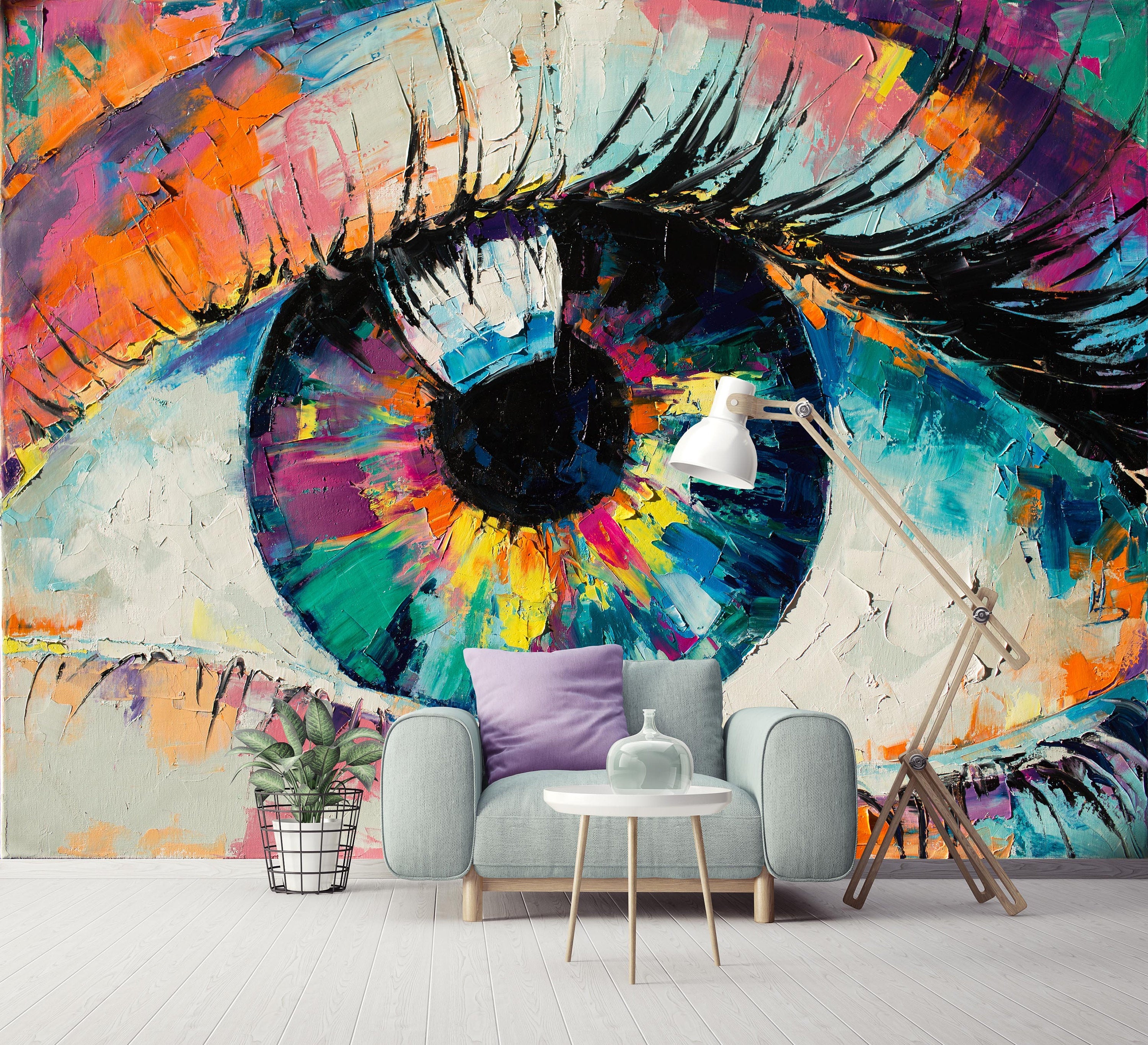 Conceptual Abstract Picture of the Eye Oil Painting in Colorful Colors Wallpaper Self Adhesive Peel and Stick Wall Sticker Wall Decoration