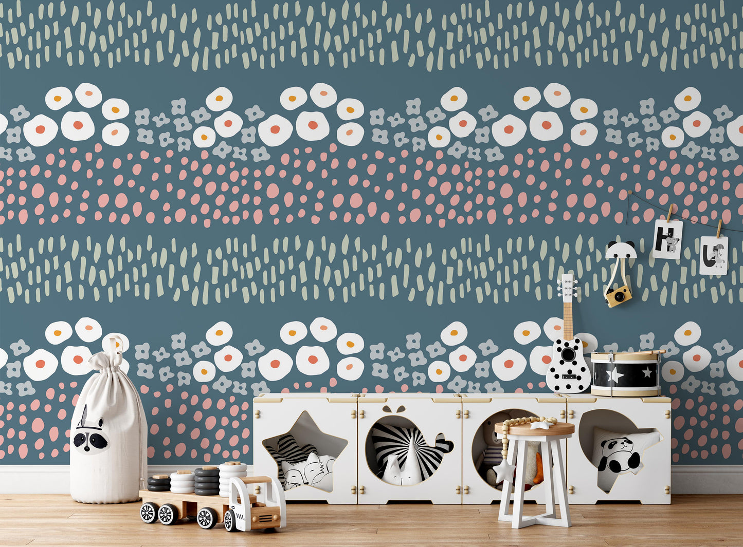 Minimal Flowers Brush Strokes and Dots Wallpaper Self Adhesive Peel and Stick Wall Decoration Minimalistic Scandinavian Removable