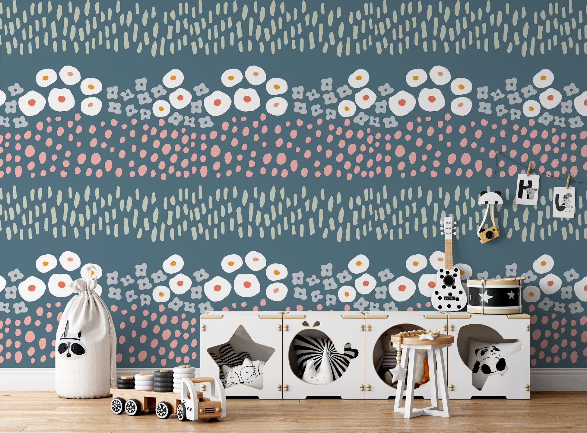 Minimal Flowers Brush Strokes and Dots Wallpaper Self Adhesive Peel and Stick Wall Decoration Minimalistic Scandinavian Removable