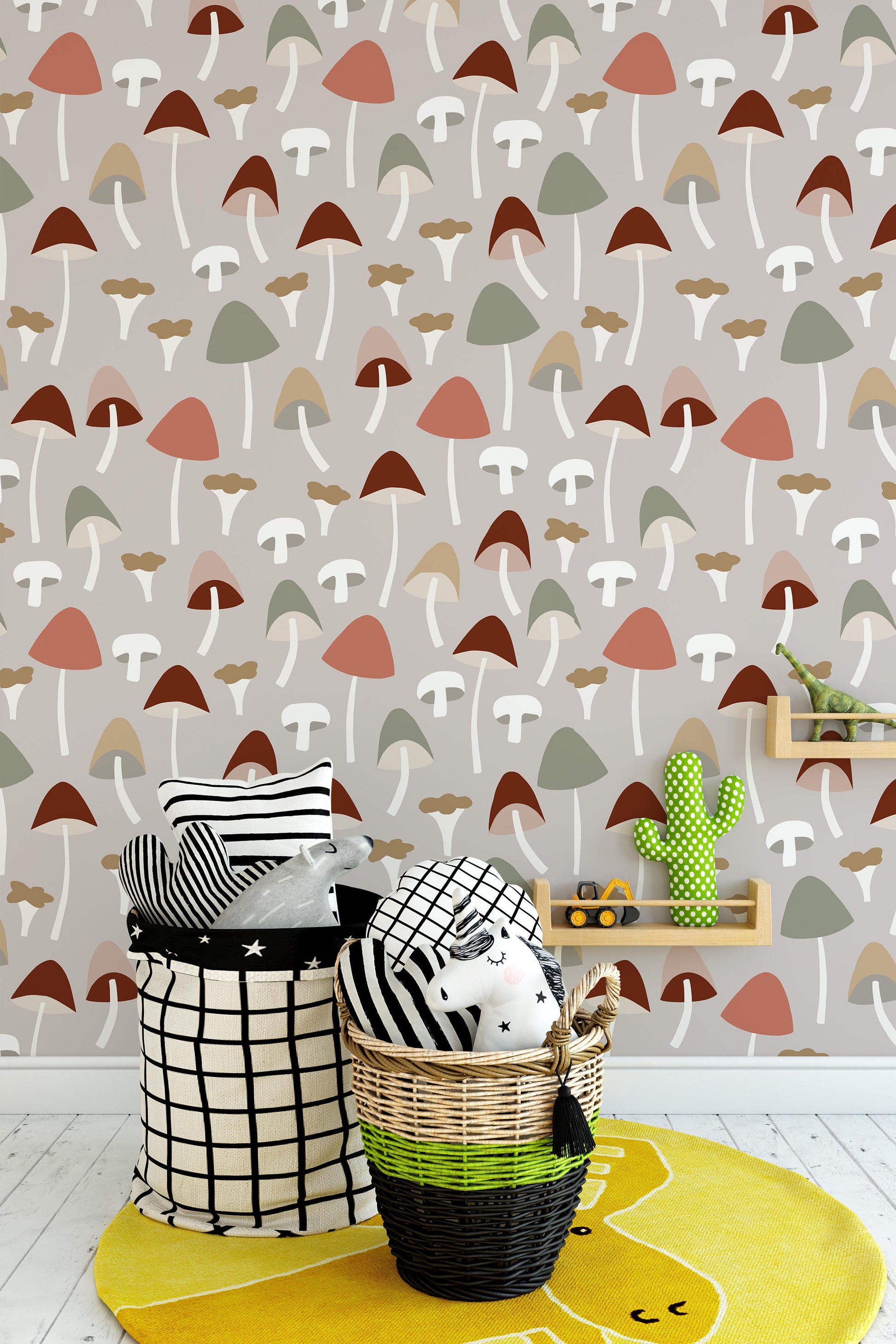 Big and Small Various Colorful Whole and Cut Mushrooms  Wallpaper Self Adhesive Peel and Stick Wall Decoration Scandinavian Removable