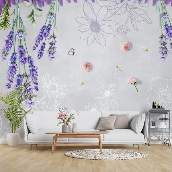 Purplish Bluish Abstract Floral Wallpaper Self Adhesive Peel and Stick Wall Sticker Wall Decoration Removable