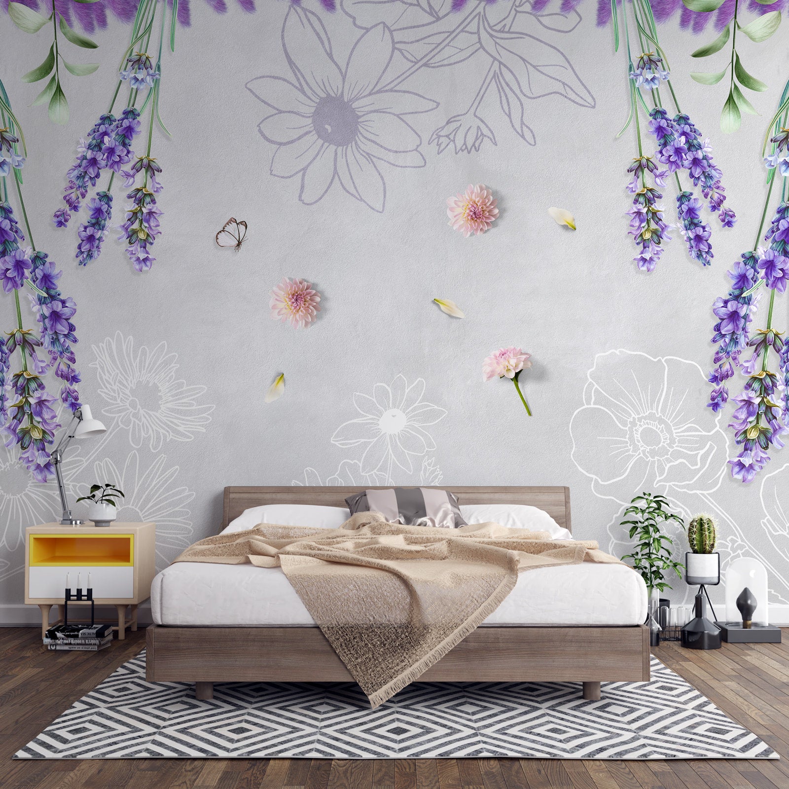 Purplish Bluish Abstract Floral Wallpaper Self Adhesive Peel and Stick Wall Sticker Wall Decoration Removable