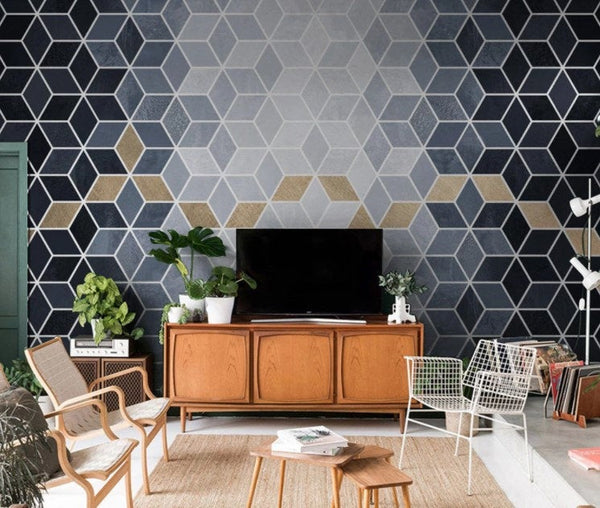 Square Geometric Shapes with Honeycomb Wallpaper Self Adhesive Peel & Stick Wall Sticker Home Decoration Scandinavian Design Removable