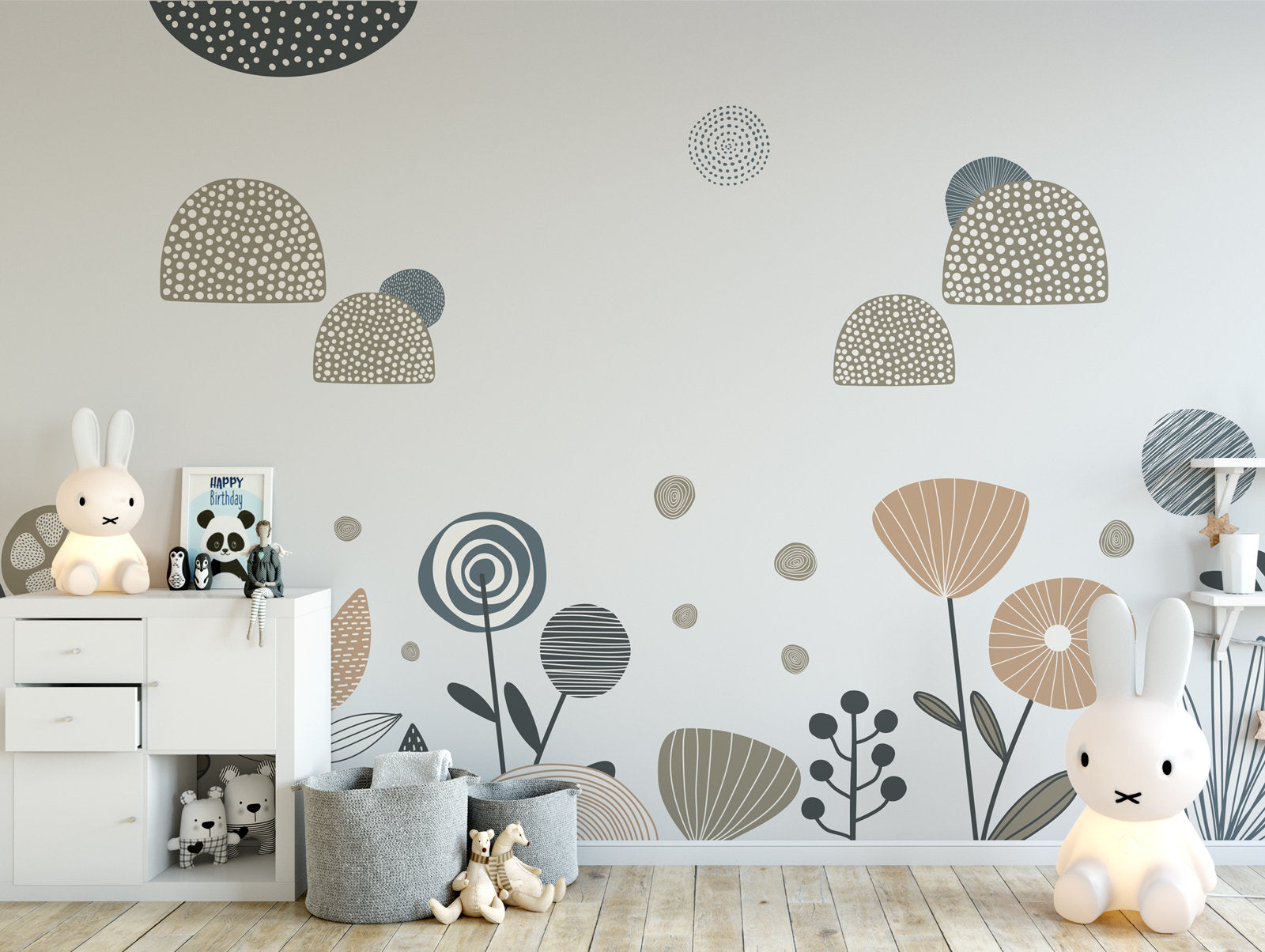 Garden Flowers Abstract Rainbow Plants Clouds Kids Room Nursery Wallpaper Self Adhesive Peel and Stick All Scales Removable