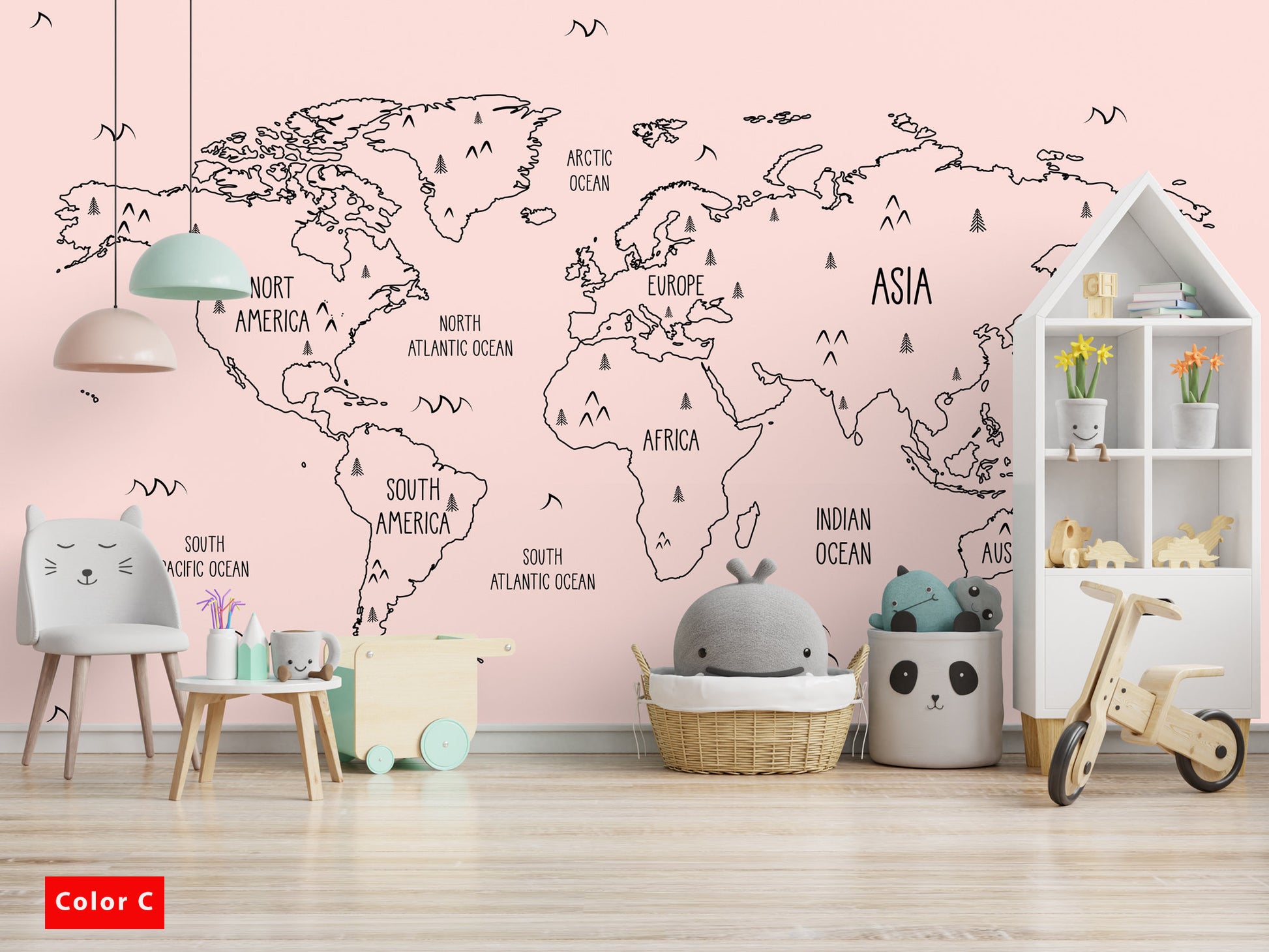 Kids Room Nursery for World Map Wallpaper Self Adhesive Peel and Stick Wall Sticker All Scales Minimalistic Design Removable