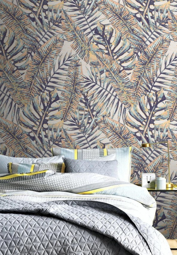 Colorful Big Exotic Leaves Wallpaper Self Adhesive Peel and Stick Wall Sticker Wall Decoration Scandinavian Design Removable